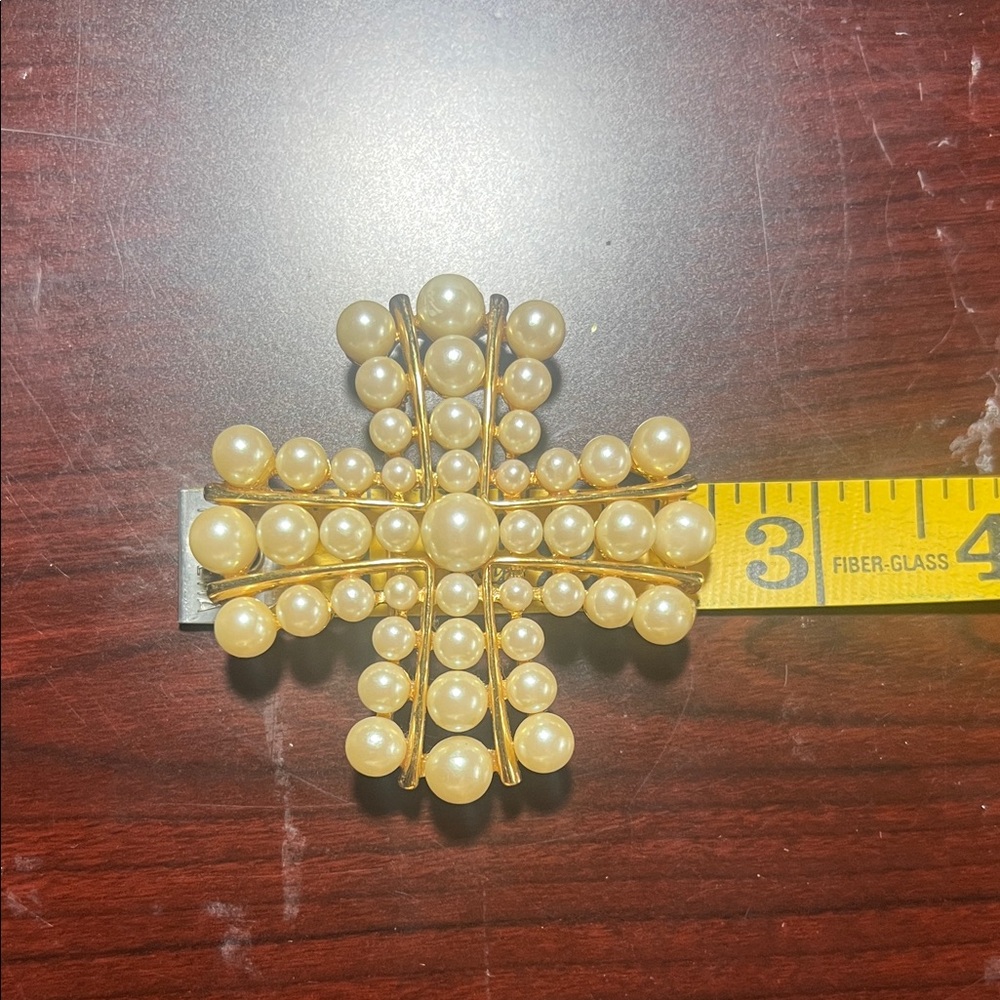 Elegant Pearl Cross Brooch by Joan River
